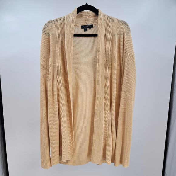 Lauren Ralph Lauren Womens‎ Cardigan M 100% Linen Open Front Knit Sweater Beige - Picture 1 of 6